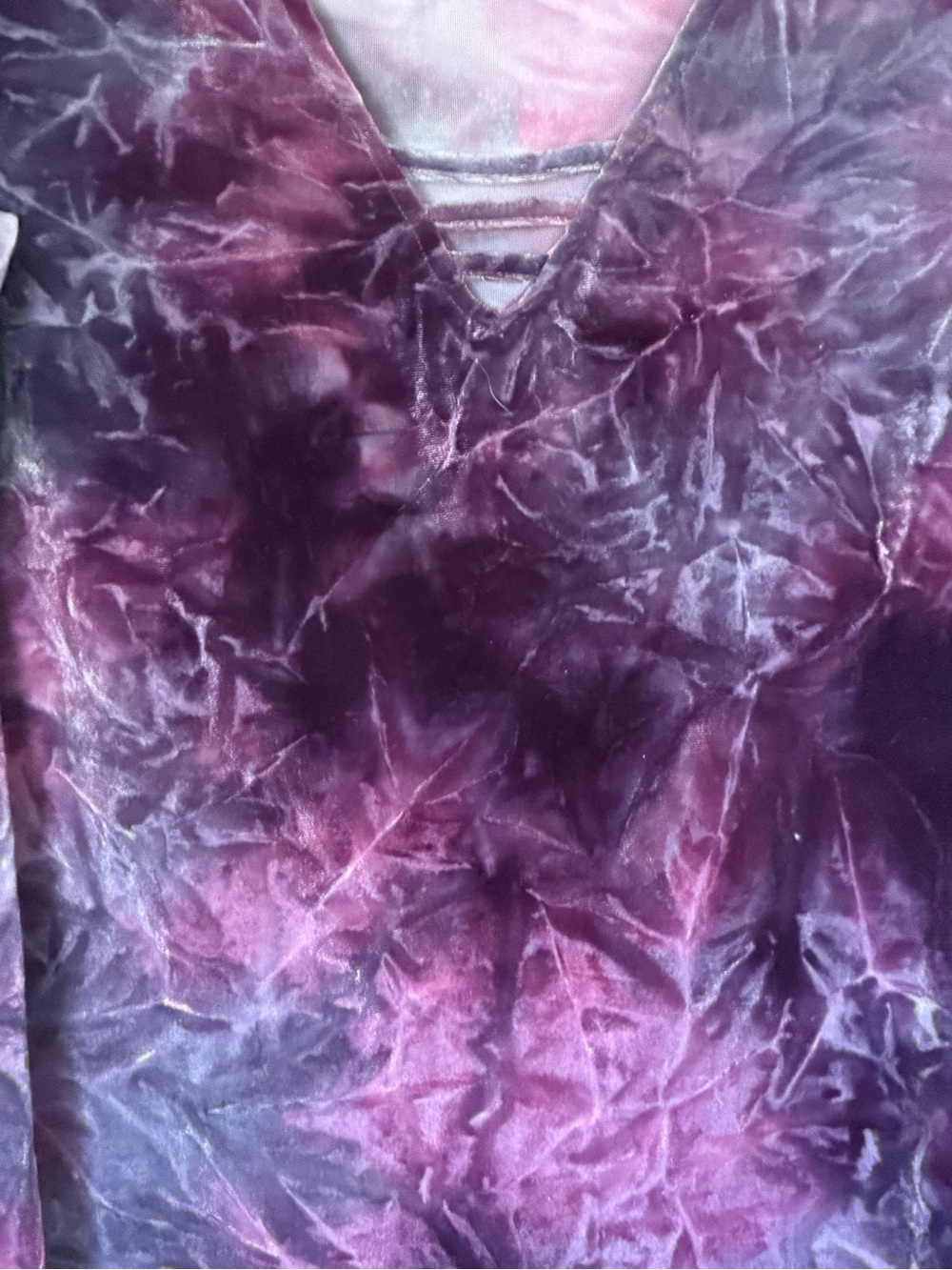 Women’s Purple Tie-Dye Crushed Velvet Cold-Shoulder Top - Picture 2 of 15